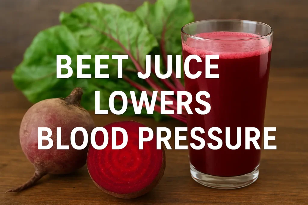 A glass of fresh beet juice with whole and sliced beets on a wooden table, highlighting how beet juice lowers blood pressure in older adults naturally.